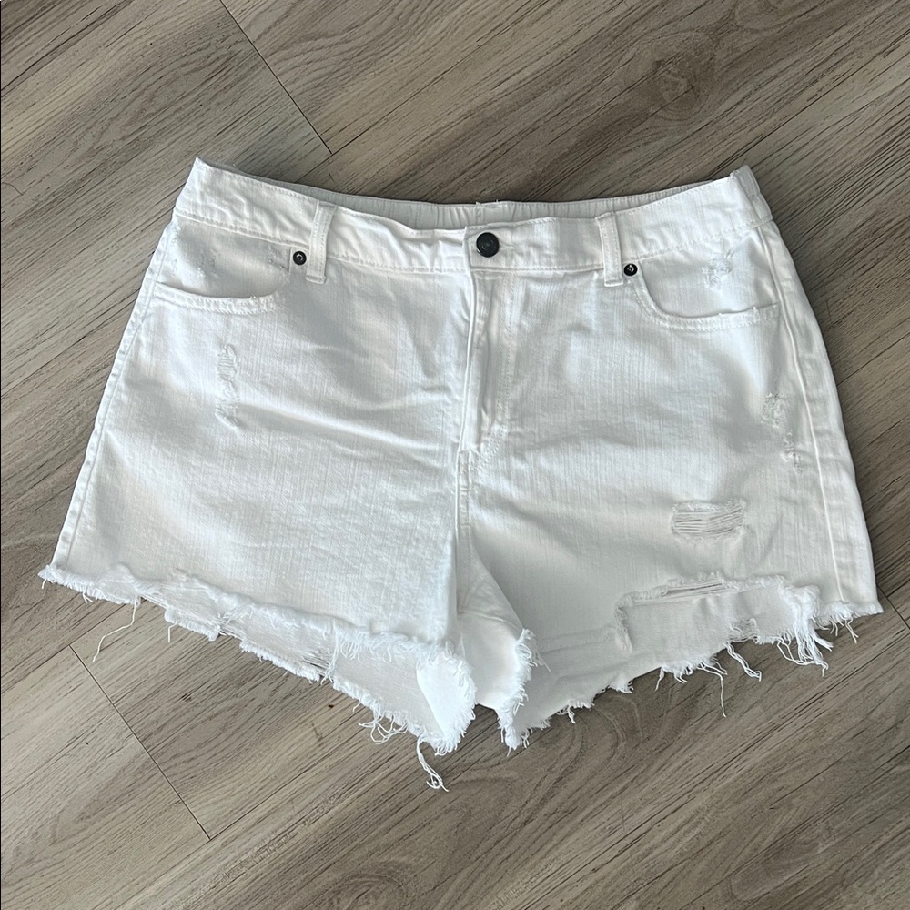 Aerie White Distressed Jean Shorts